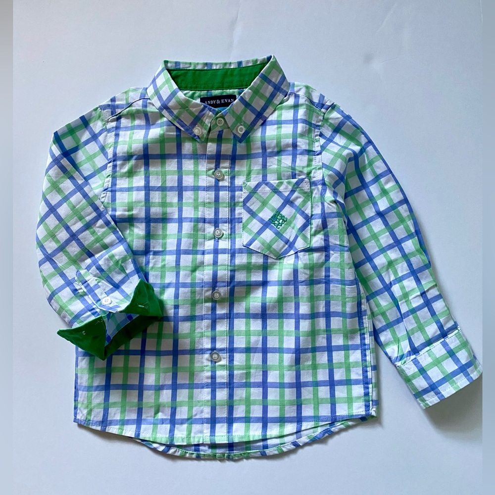 Andy & Evan Blue & Green Plaid Button-Down Shirt